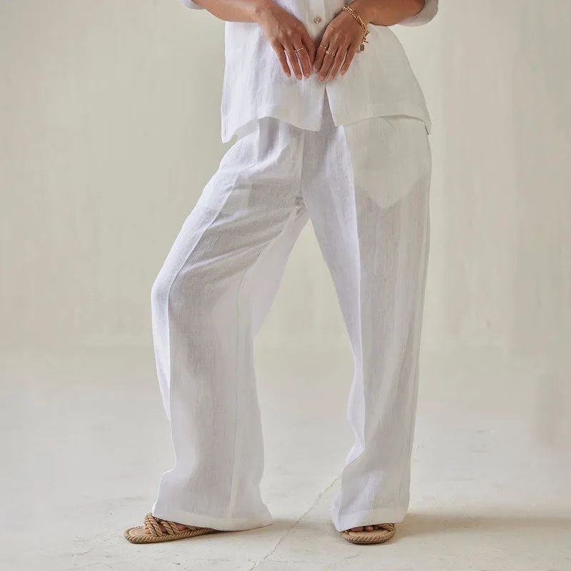 Linen Co Ord Set For Women | Shirt & Pant | Oversized | White