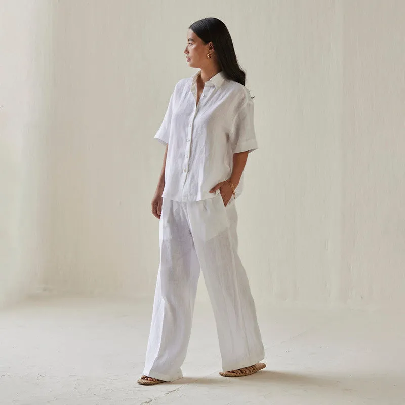 Linen Co Ord Set For Women | Shirt & Pant | Oversized | White