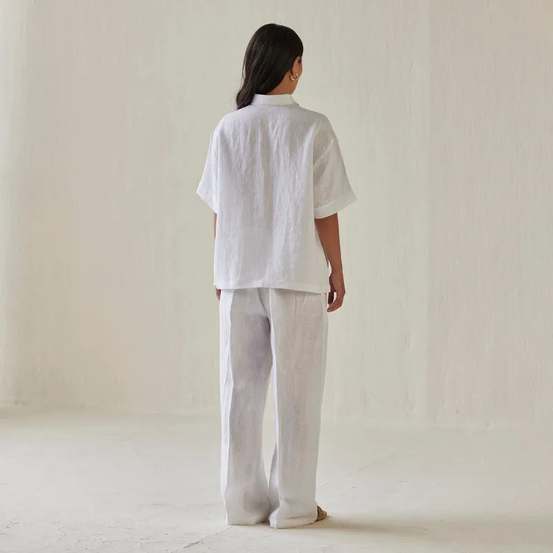 Linen Co Ord Set For Women | Shirt & Pant | Oversized | White