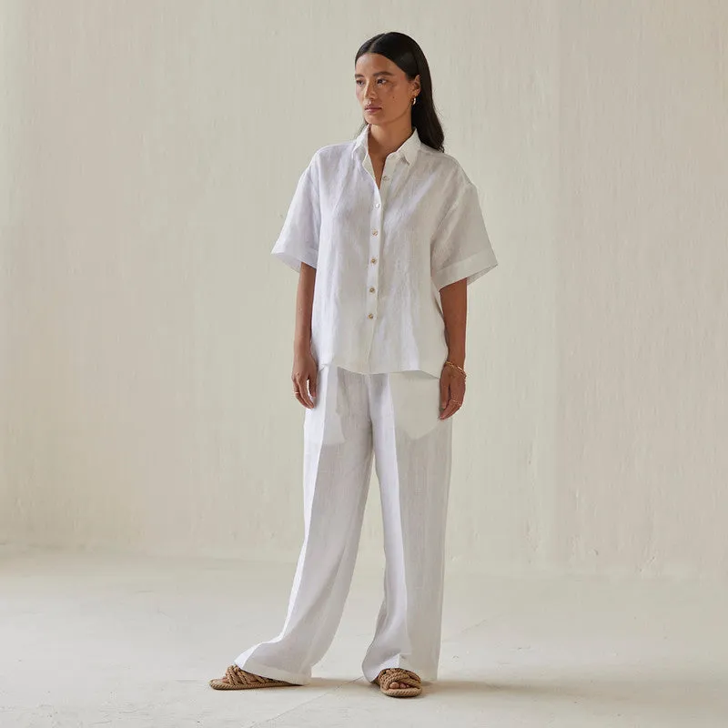 Linen Co Ord Set For Women | Shirt & Pant | Oversized | White