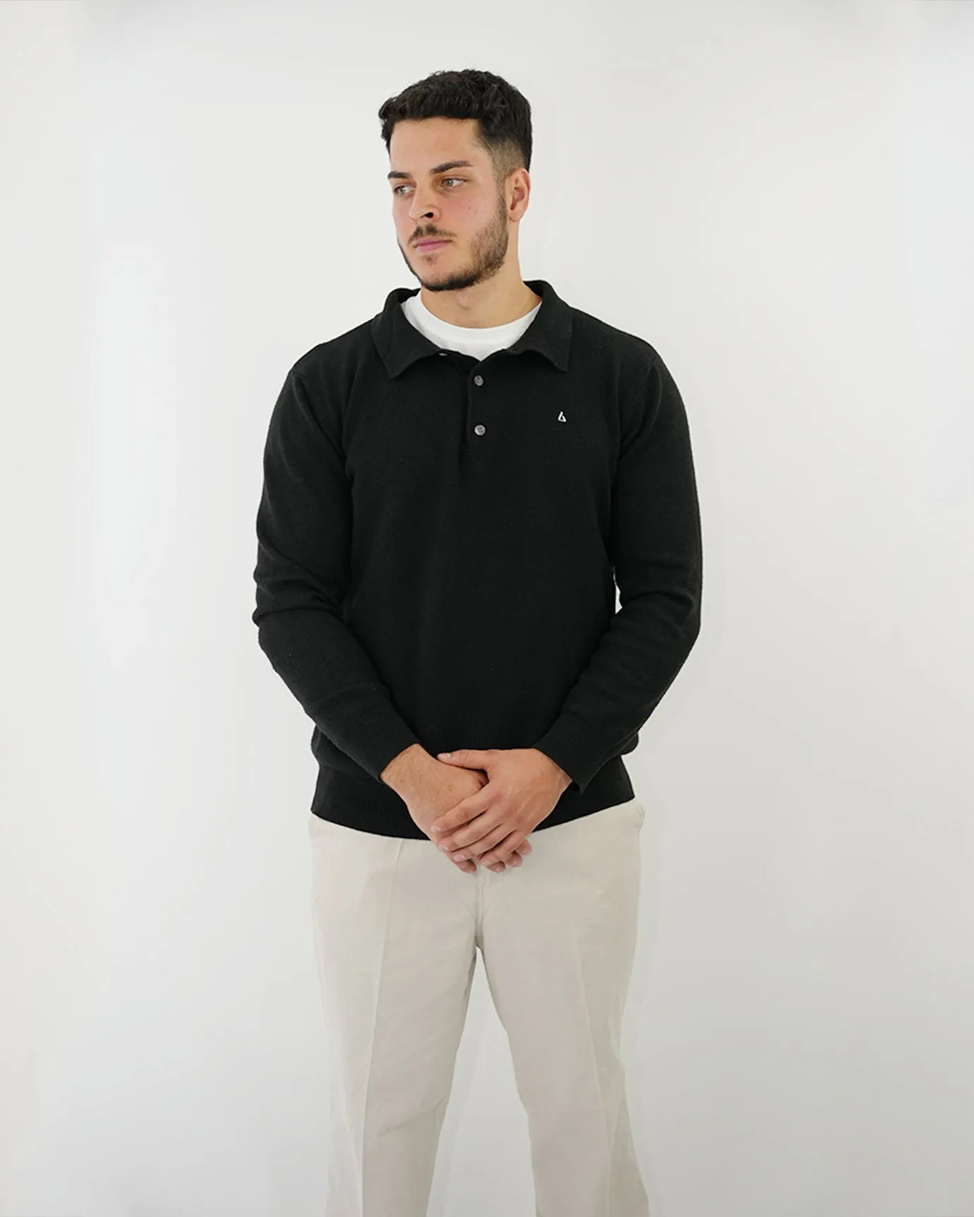 LOVAU COTTON WOOL OLD MONEY POLO - BLACK