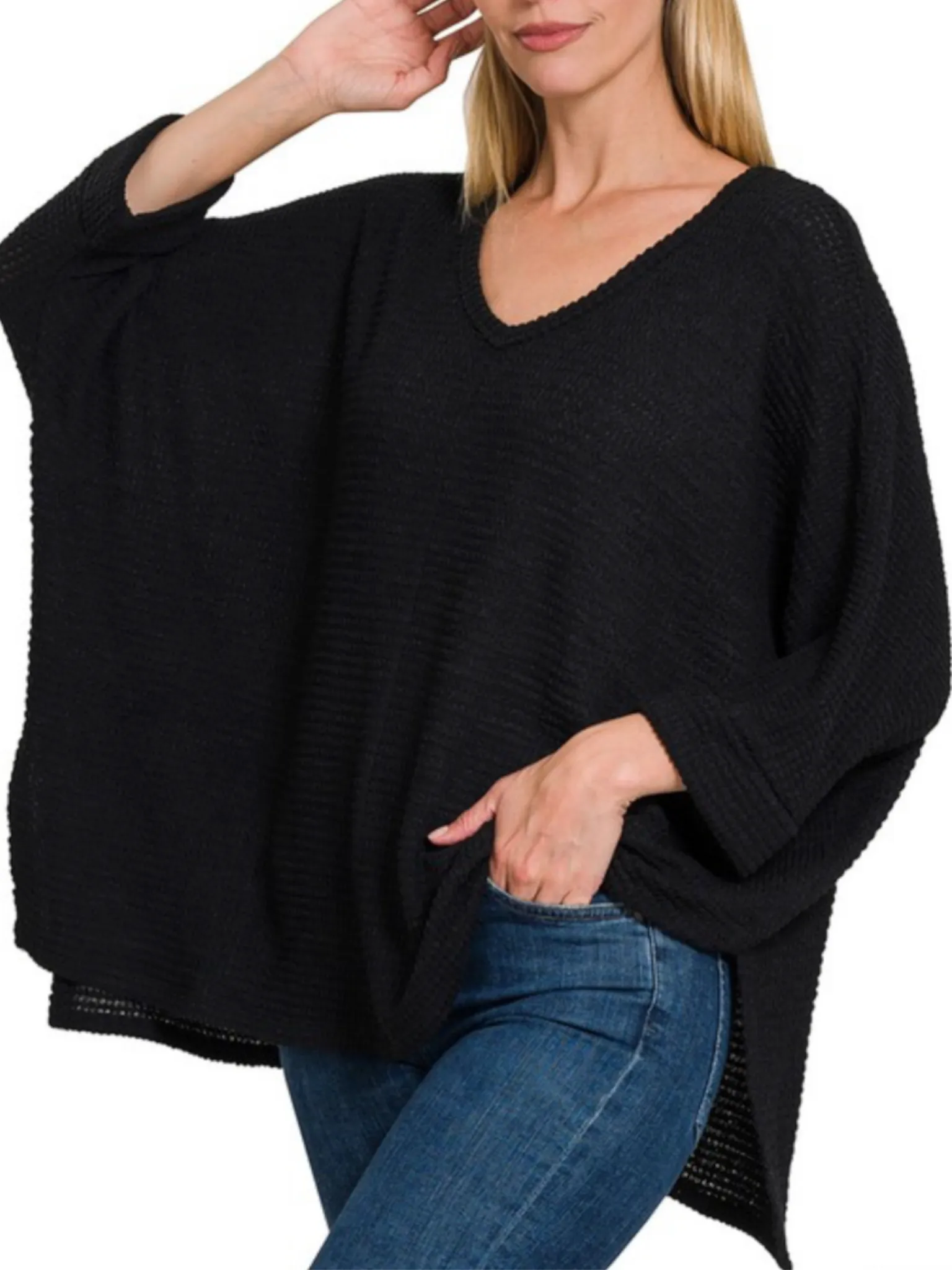 Maddie 3/4 Sleeve Sweater - Black