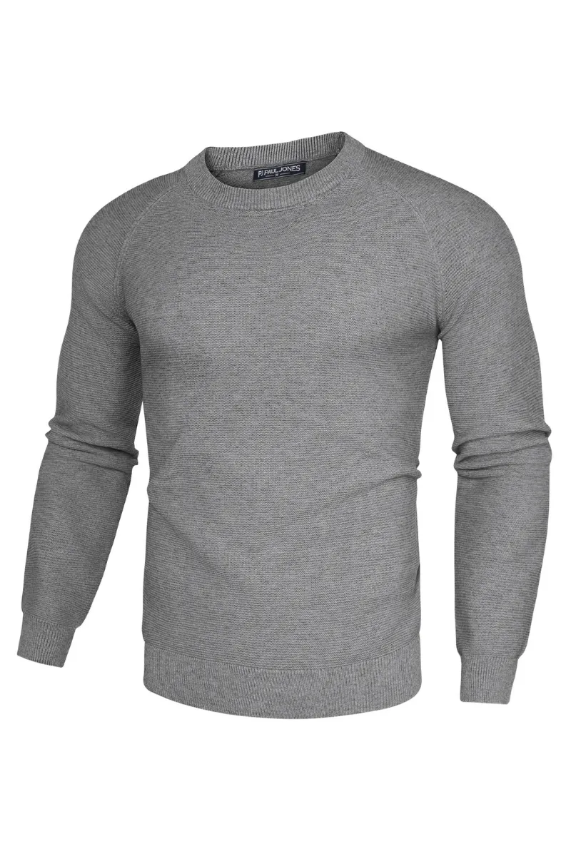 Men Fully Textured Sweater Long Raglan Sleeve Crew Neck Ribbed Cuff Pullover