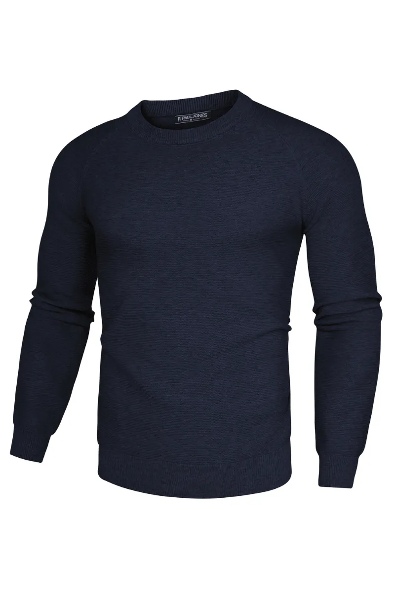 Men Fully Textured Sweater Long Raglan Sleeve Crew Neck Ribbed Cuff Pullover