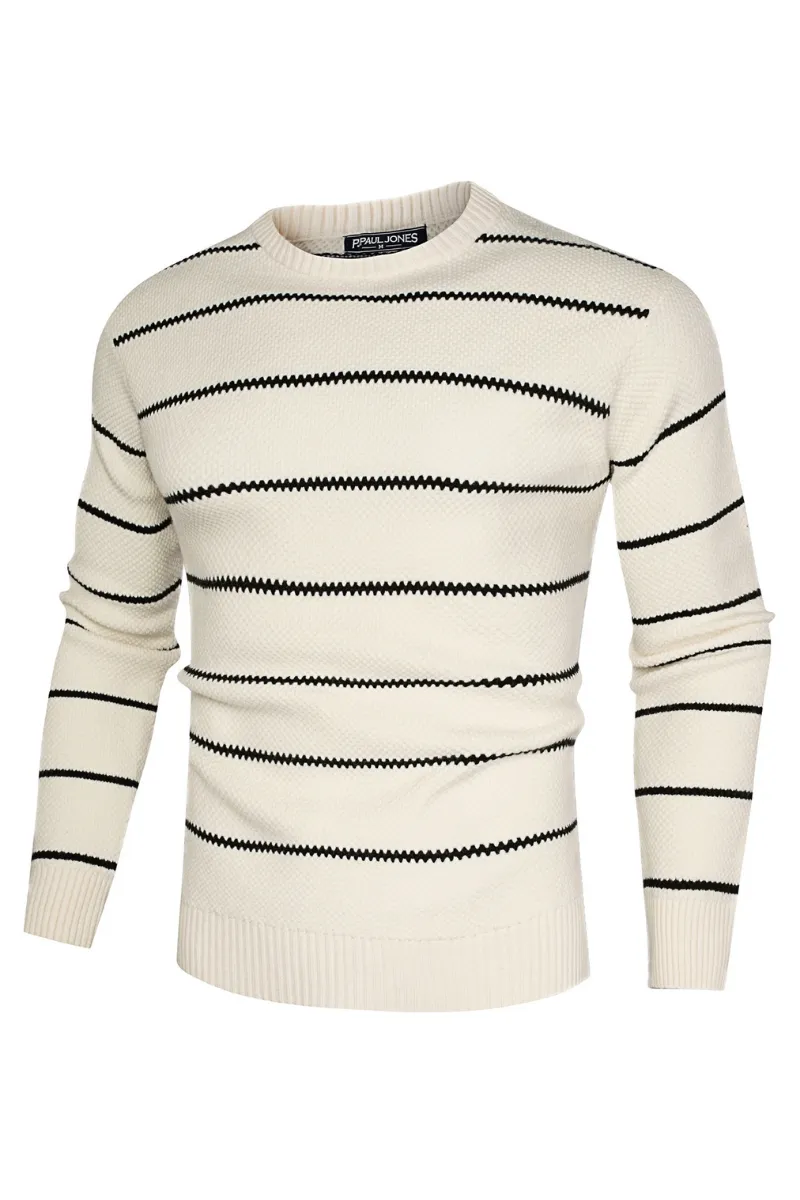 Men Honeycomb-Textured Sweater Long Sleeve Crew Neck Ribbed Cuff Pullover