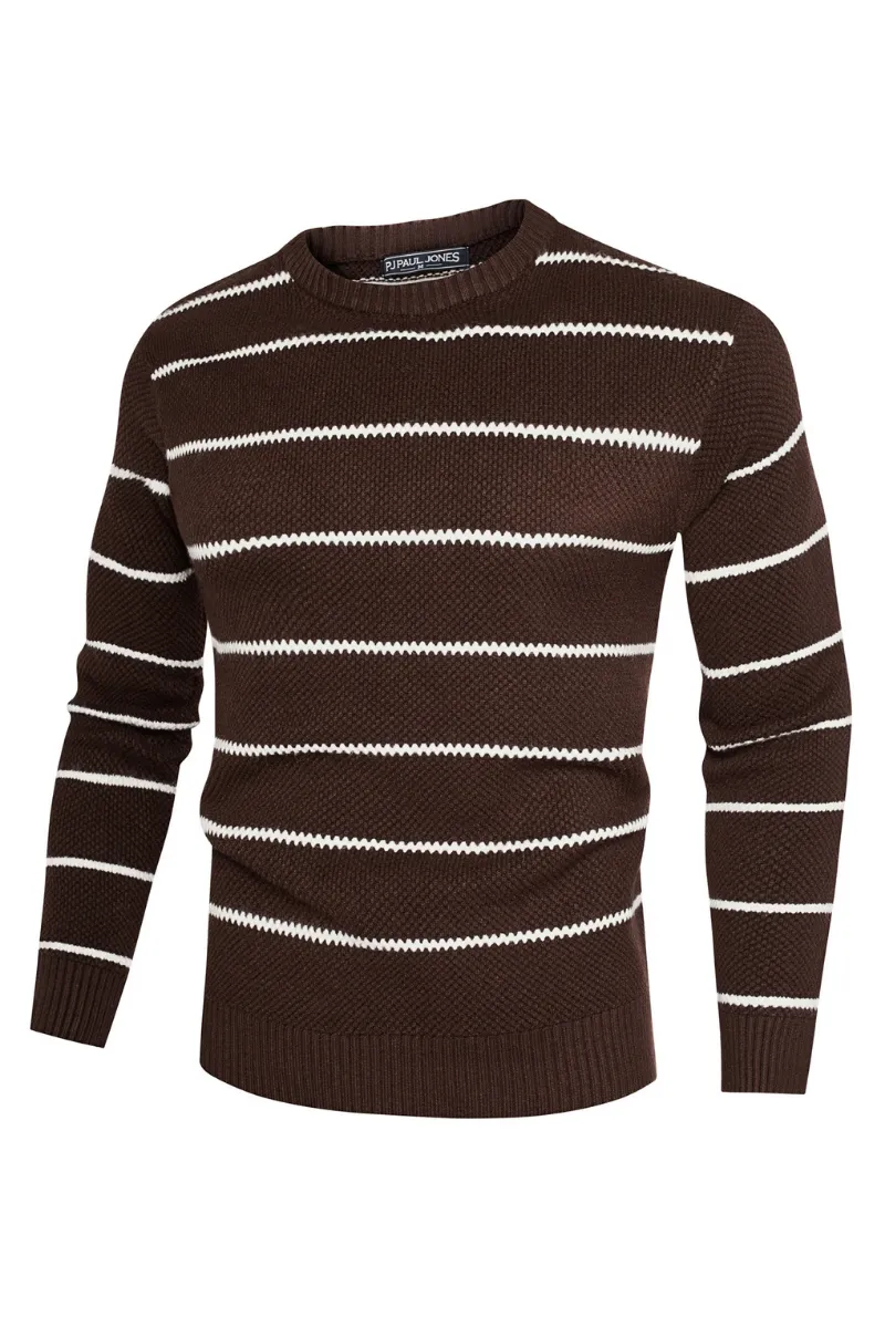 Men Honeycomb-Textured Sweater Long Sleeve Crew Neck Ribbed Cuff Pullover