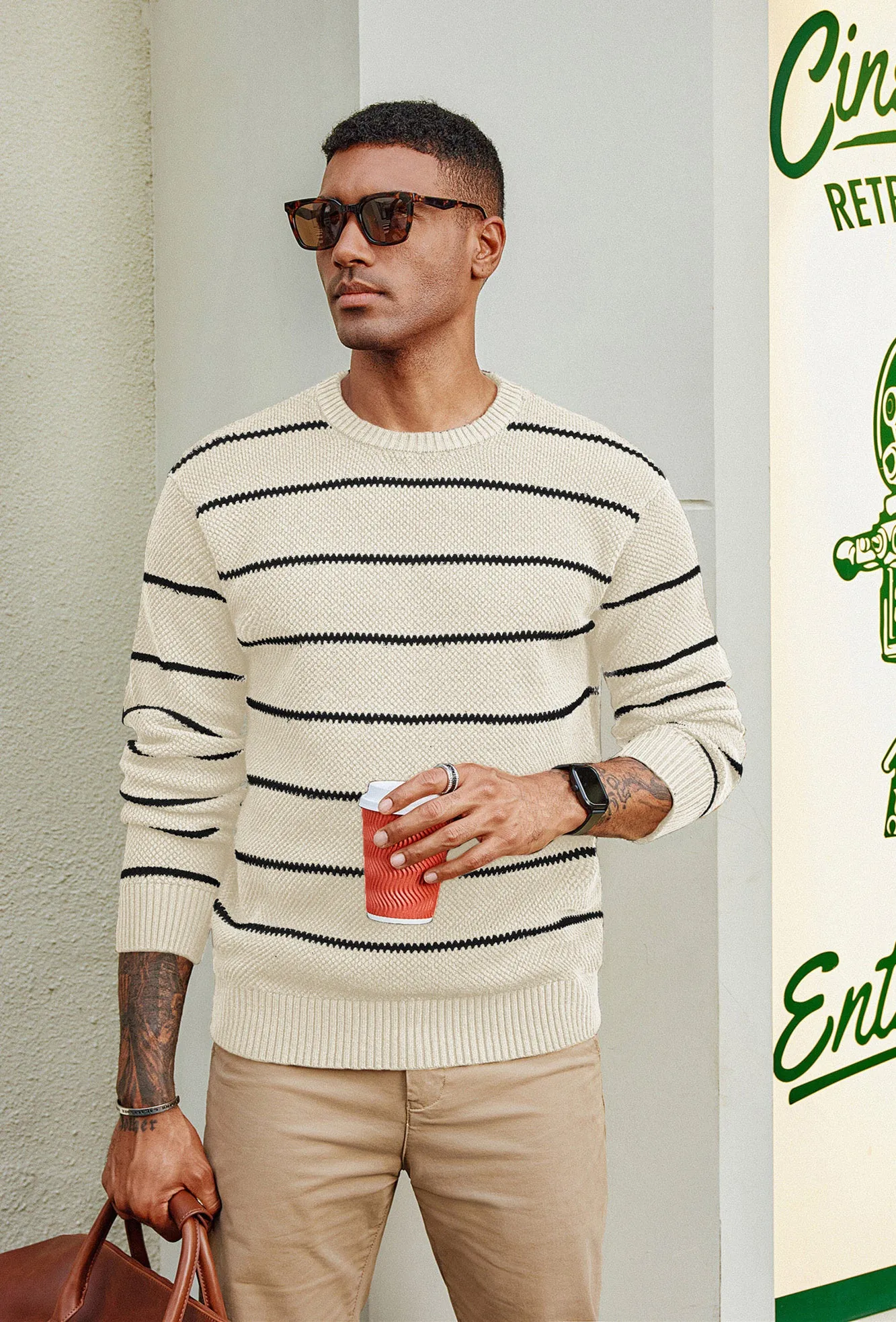 Men Honeycomb-Textured Sweater Long Sleeve Crew Neck Ribbed Cuff Pullover