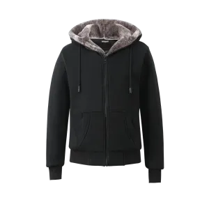 Men's Black Hoodie with Brown Removable Fur