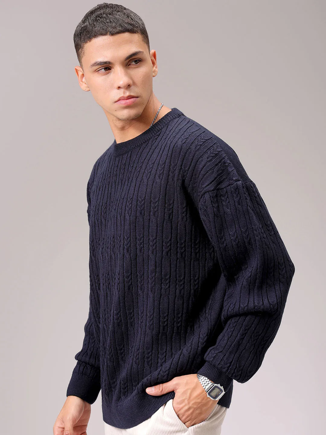 Men's Black Oversized Textured Sweater