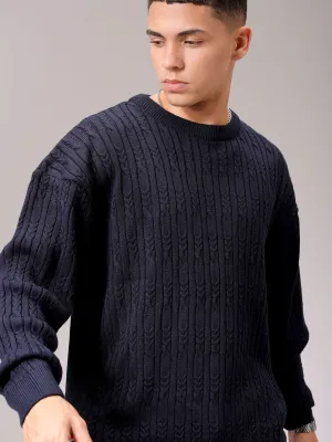 Men's Black Oversized Textured Sweater