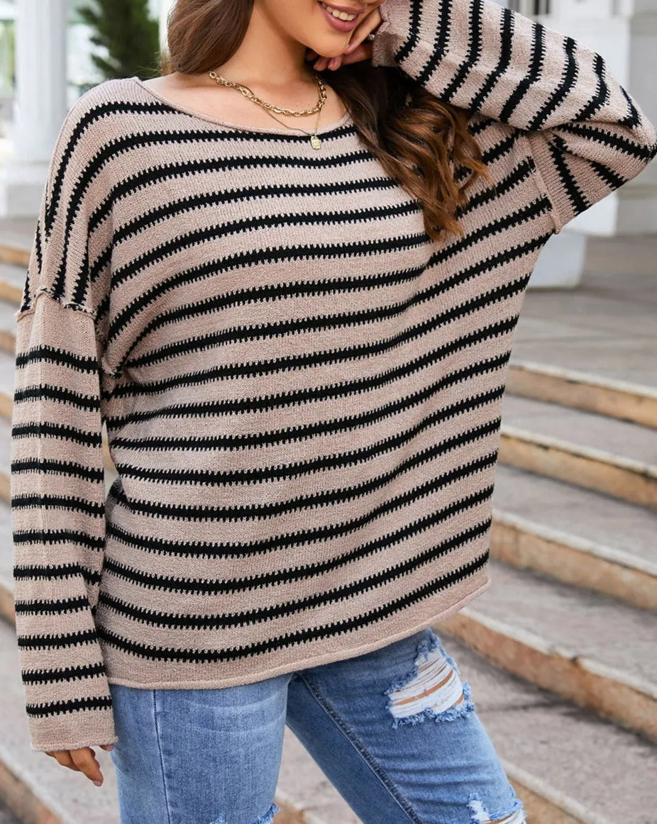 NEW! Striped Dropped Shoulder Sweater