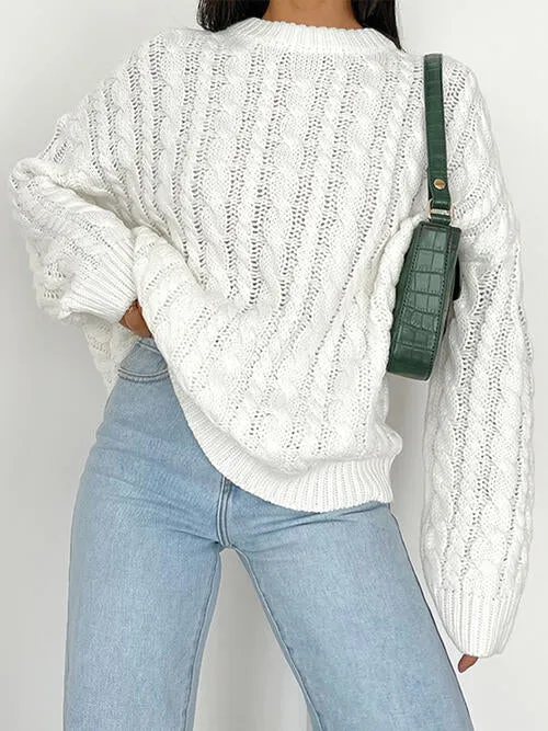 Openwork Round Sleeve Cable-Knit Sweater