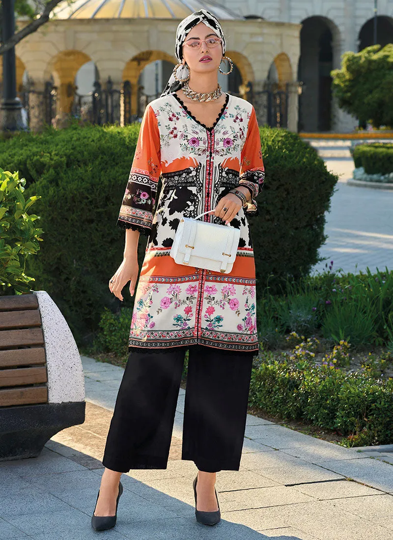 Orange And Black Printed Palazzo Style Pant Suit