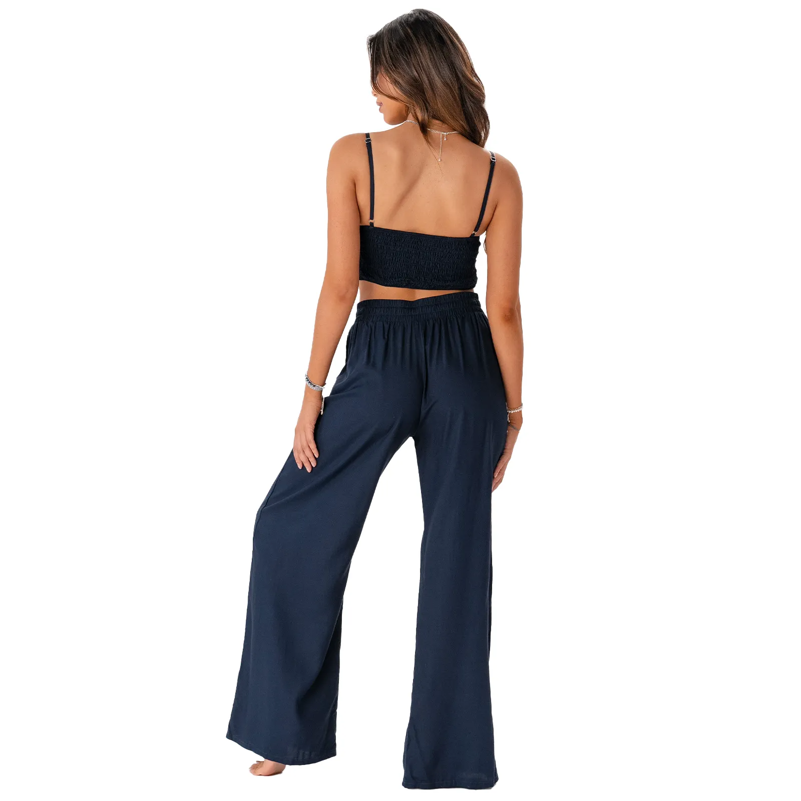 Oxford Wide Leg Drawstring Pants