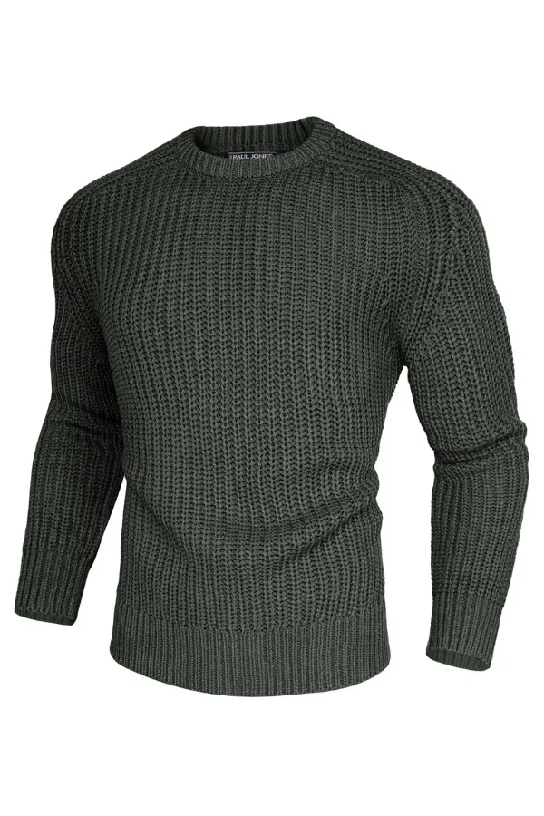 PJ Men Textured Sweater Long Sleeve Crew Neck Dropped Shoulder Pullover