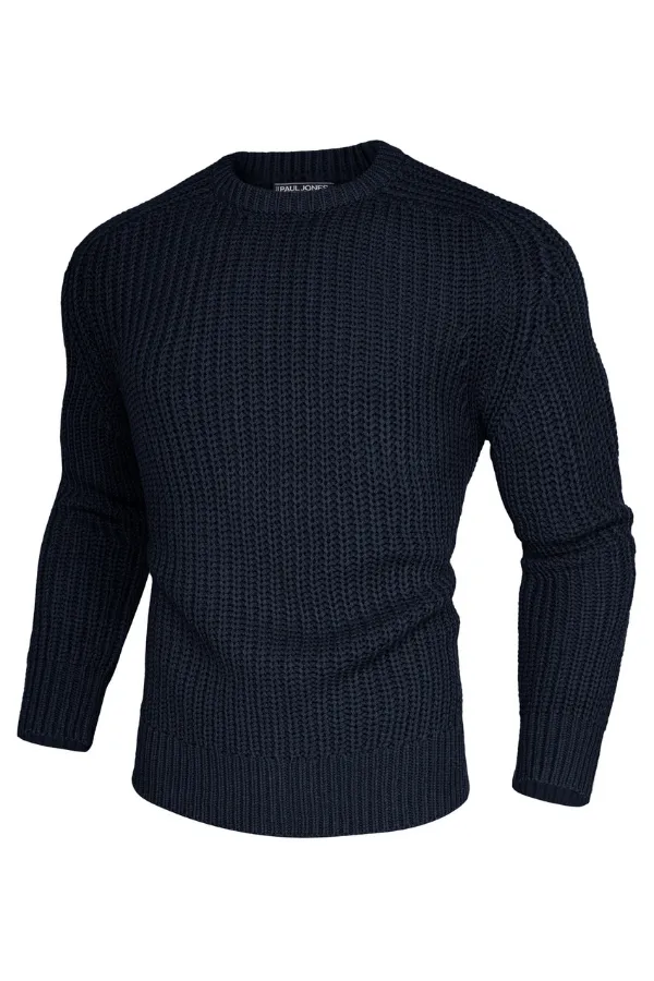 PJ Men Textured Sweater Long Sleeve Crew Neck Dropped Shoulder Pullover