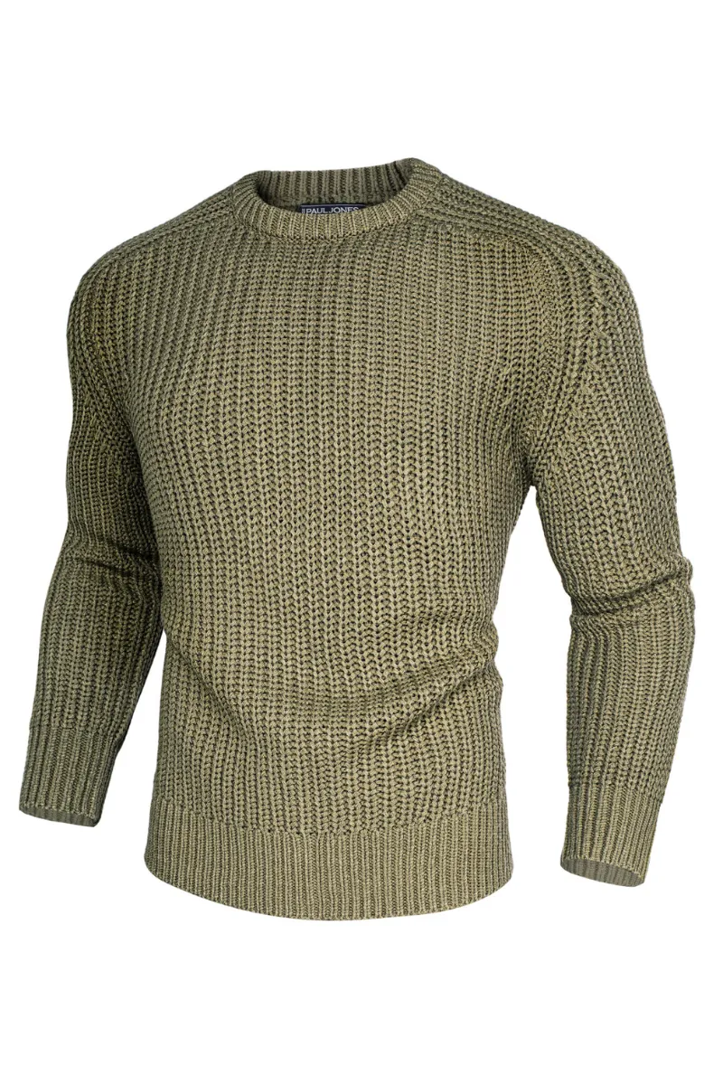 PJ Men Textured Sweater Long Sleeve Crew Neck Dropped Shoulder Pullover