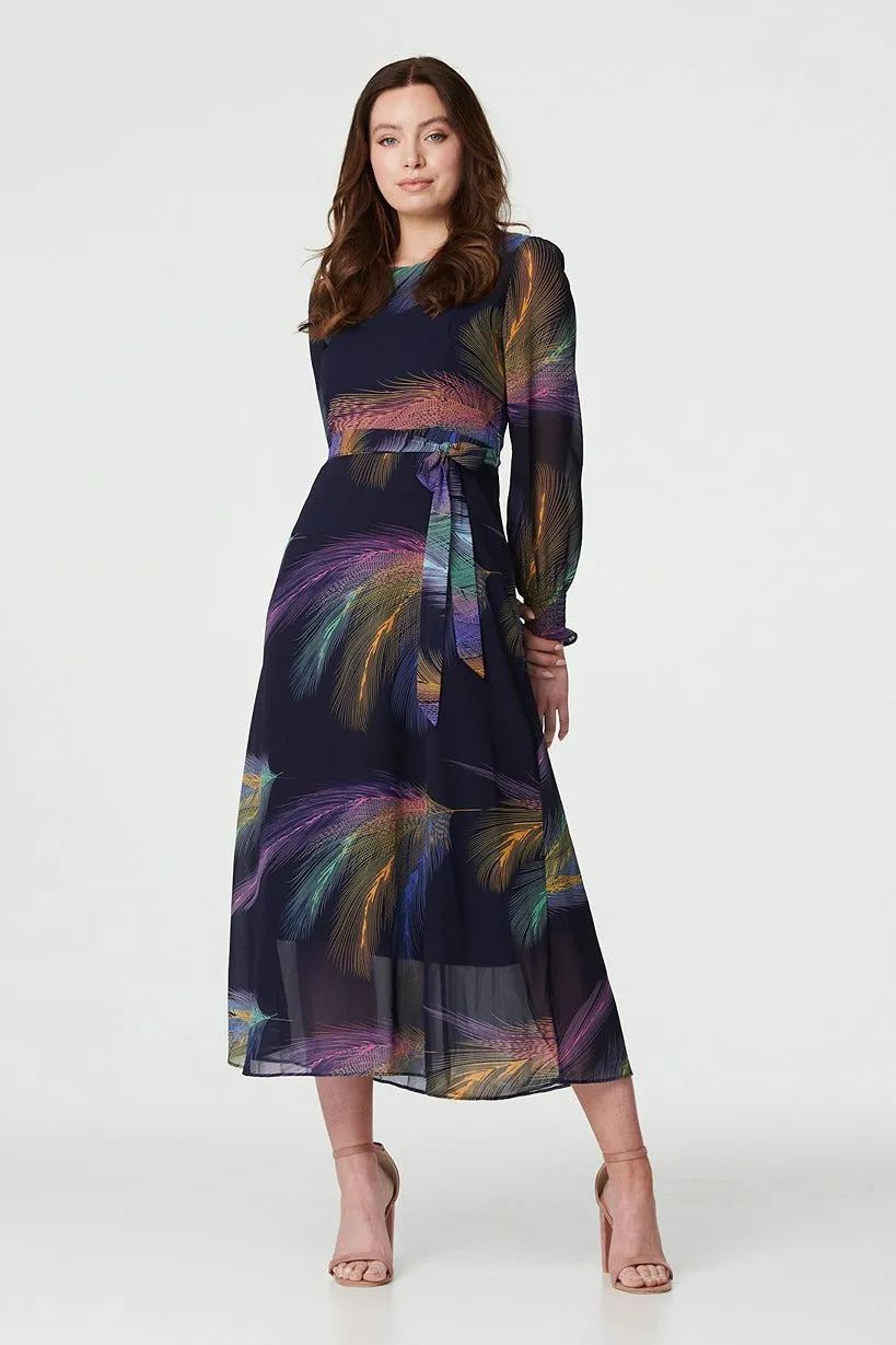 Printed Long Sleeve Midi Dress