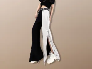 Punk Chained Two Tone Wide Leg Hip Hop Pants