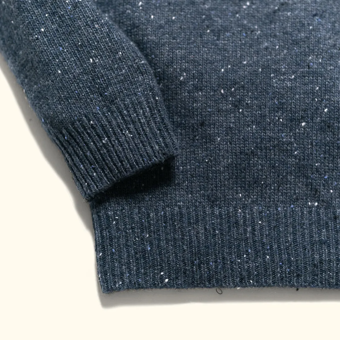 Quarter Button Wool Sweater | Navy Fleck