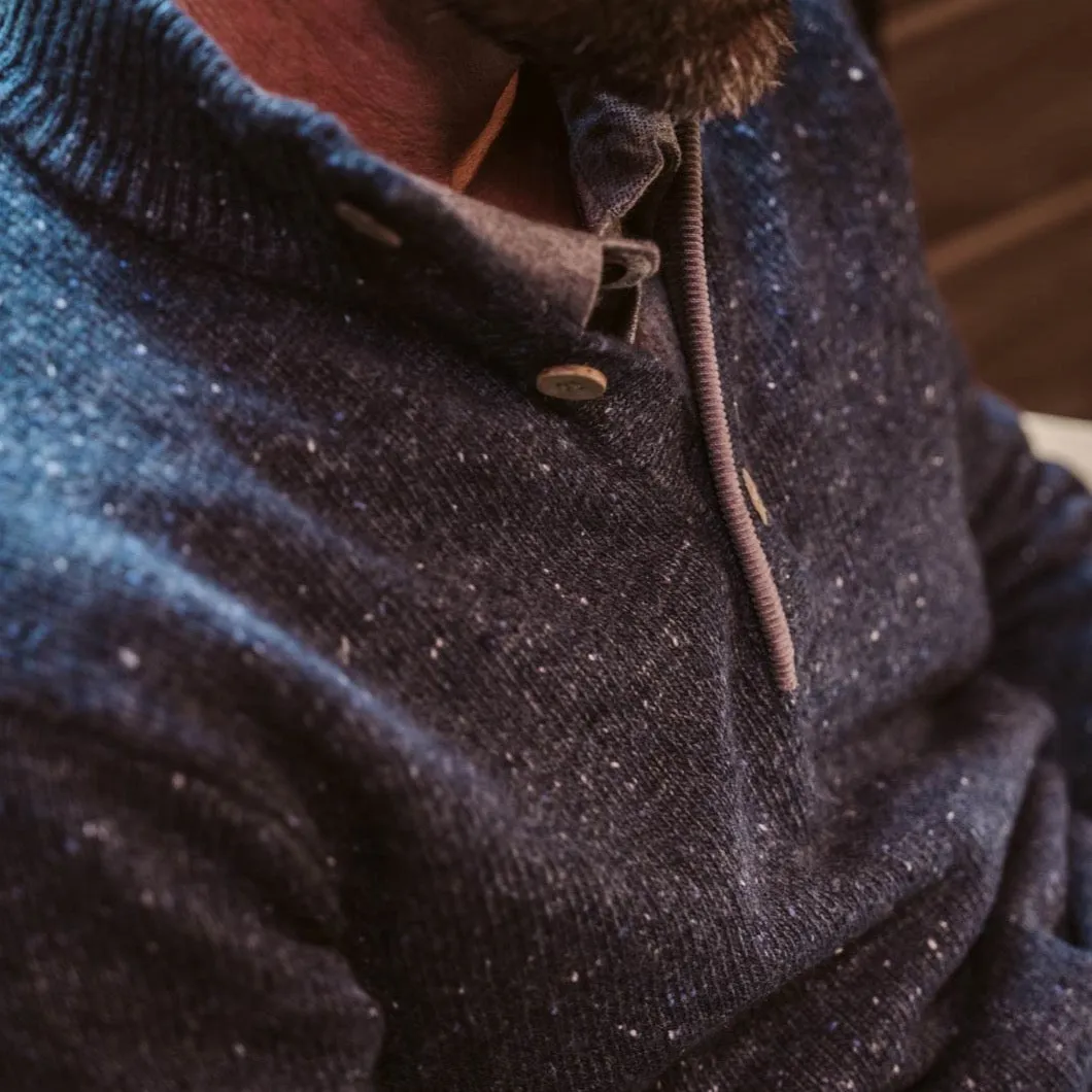 Quarter Button Wool Sweater | Navy Fleck