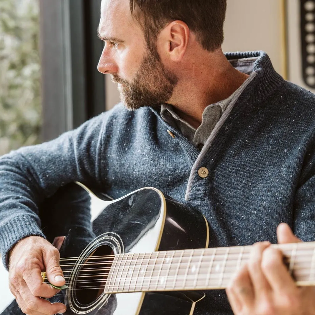 Quarter Button Wool Sweater | Navy Fleck