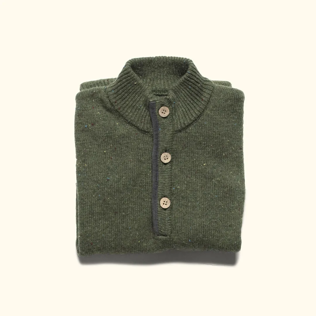 Quarter Button Wool Sweater | Pine Fleck