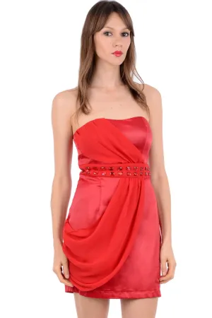 Red Silk Look Boob Tube Evening Dress