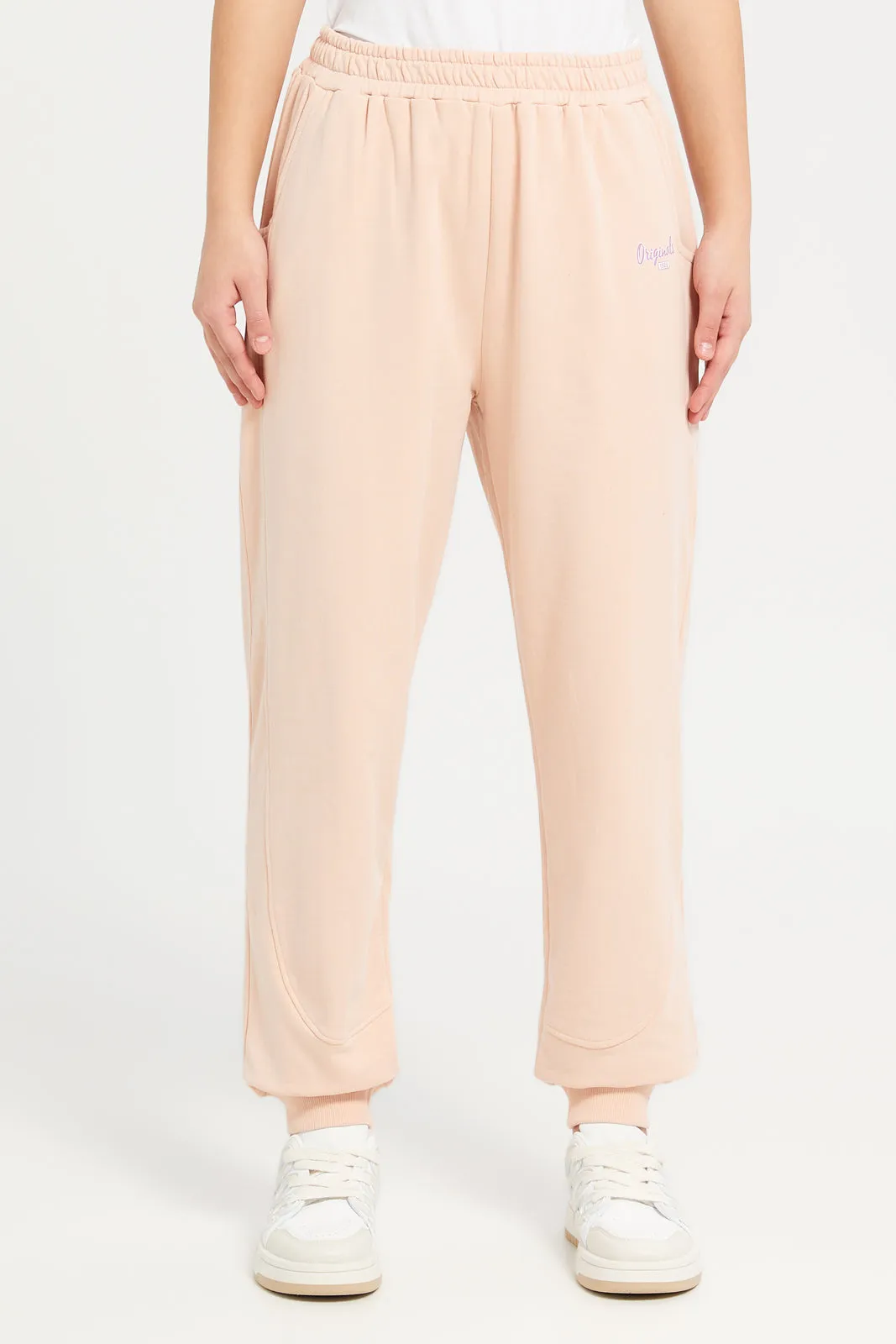 Senior Girls Beige Cut And Sew Track Pants