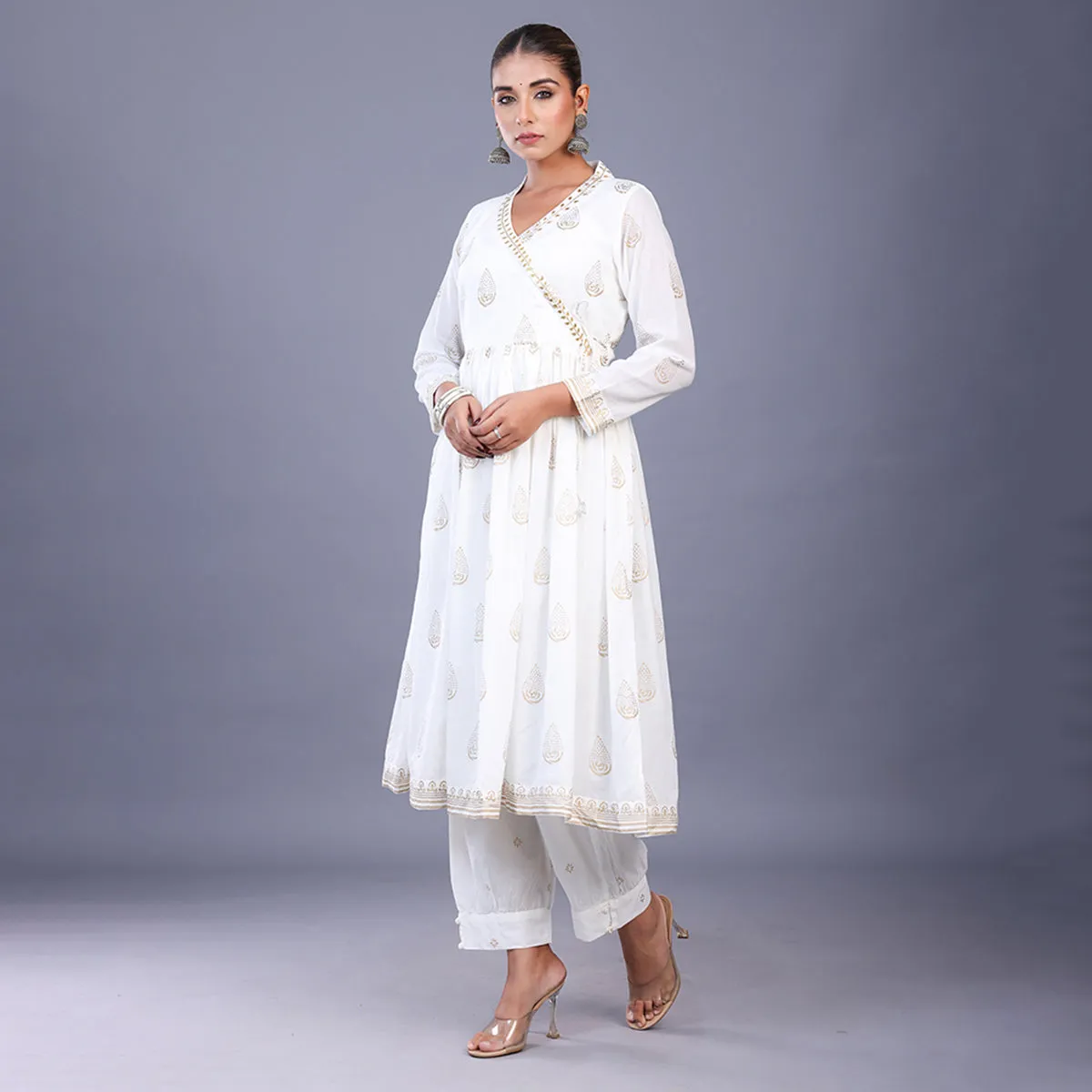 Silk Kurta Set For Women | Kurta, Pant & Dupatta | Printed | White