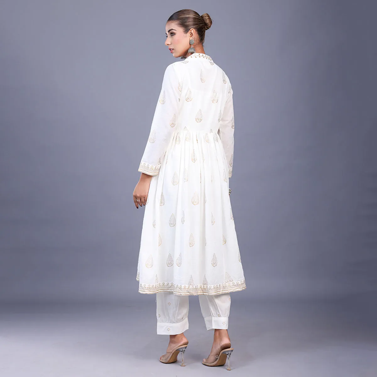 Silk Kurta Set For Women | Kurta, Pant & Dupatta | Printed | White