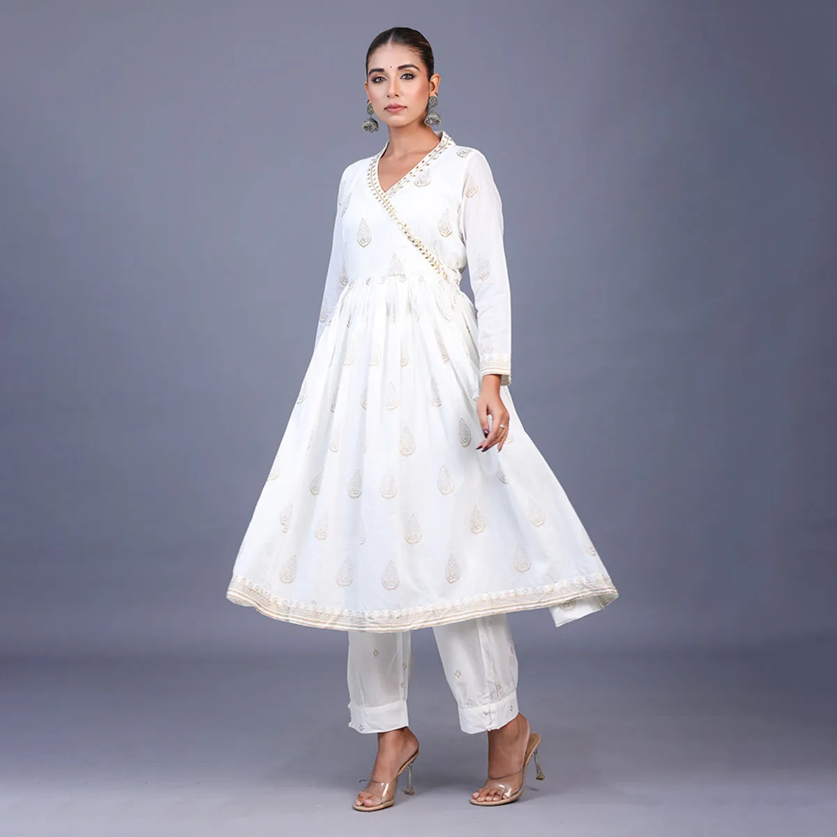 Silk Kurta Set For Women | Kurta, Pant & Dupatta | Printed | White