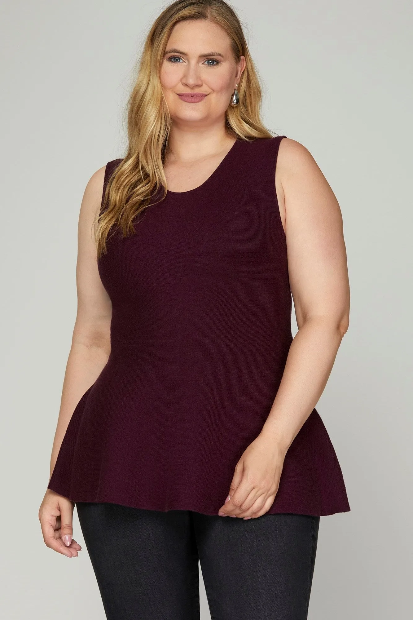 Sleeveless Peplum Sweater Top - Purple