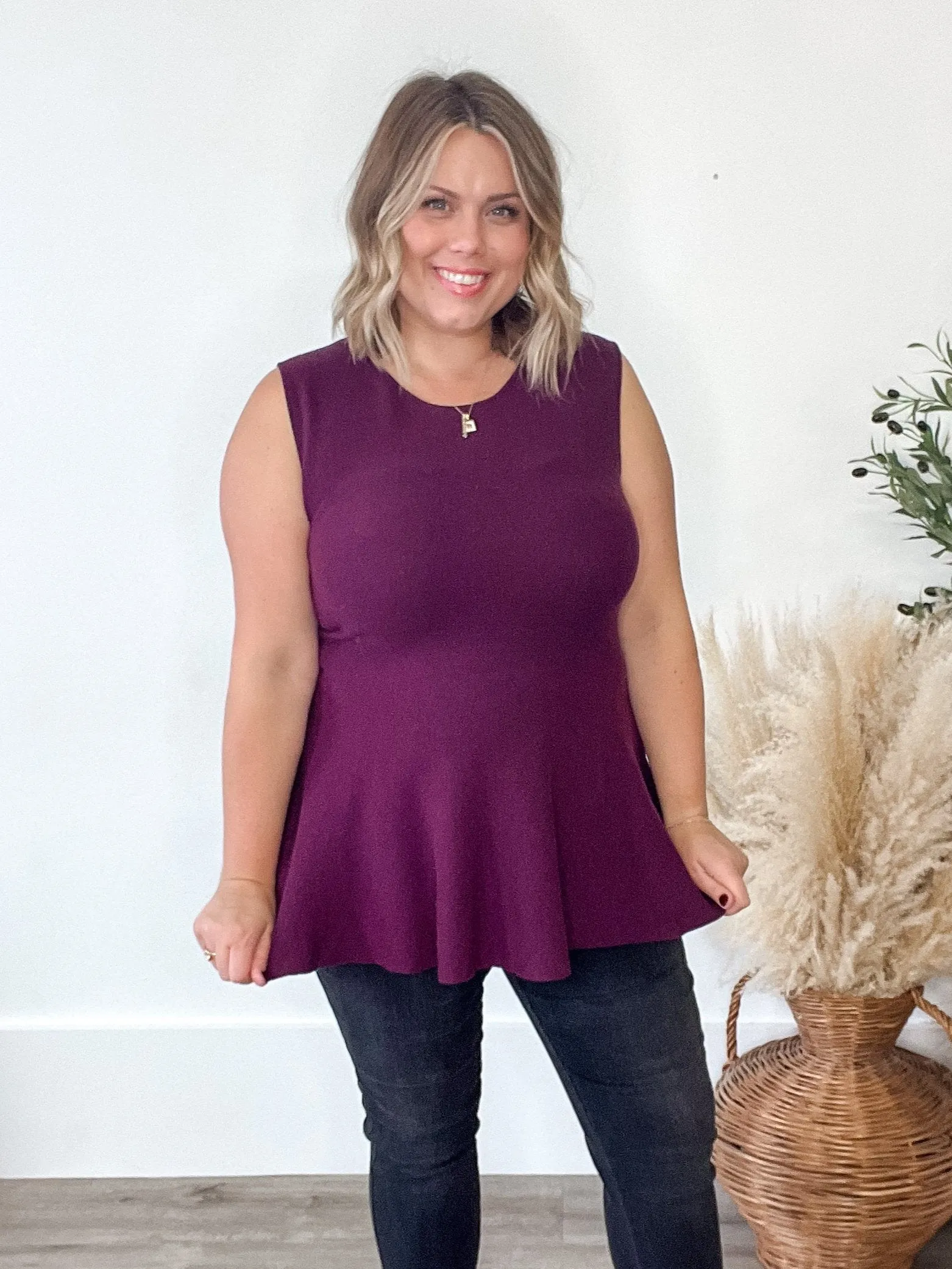 Sleeveless Peplum Sweater Top - Purple