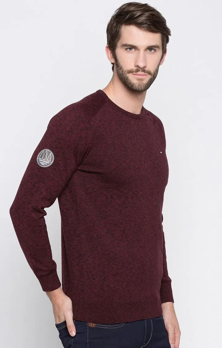 Spykar Maroon Melange Slim Fit Sweaters