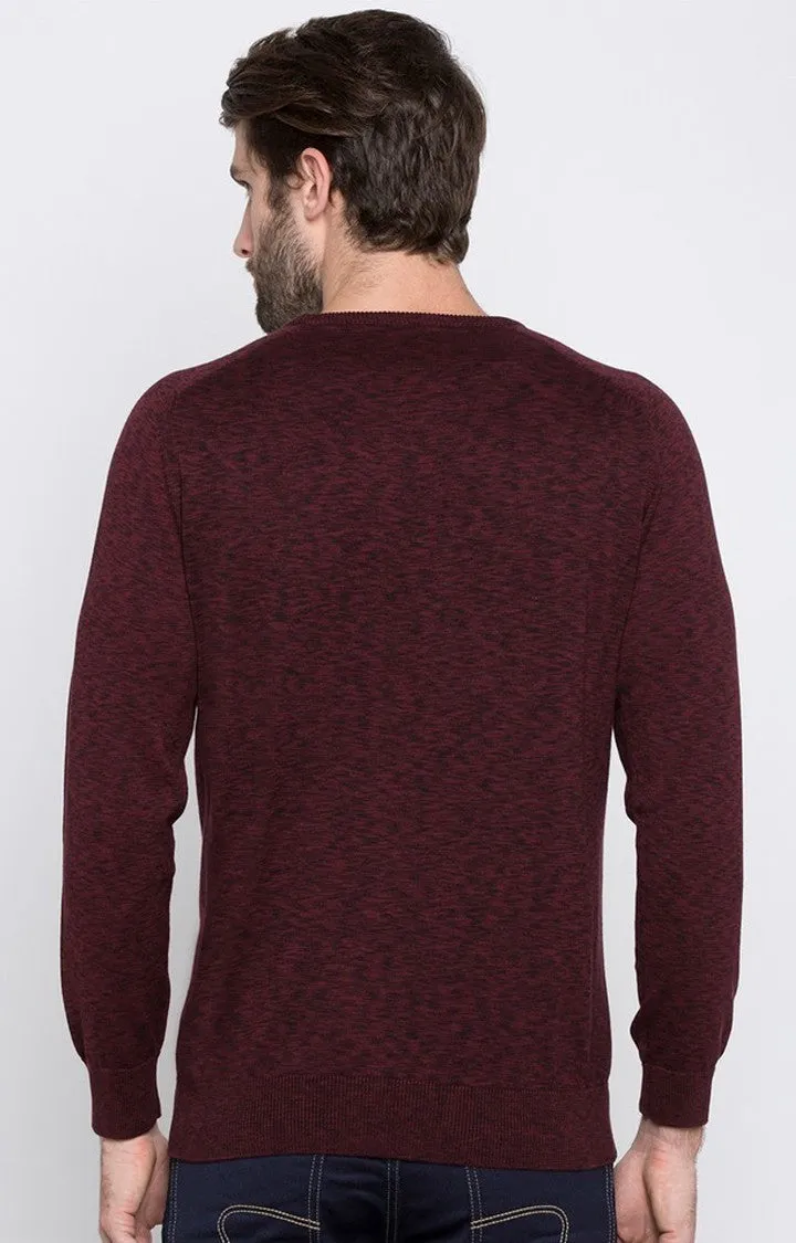 Spykar Maroon Melange Slim Fit Sweaters