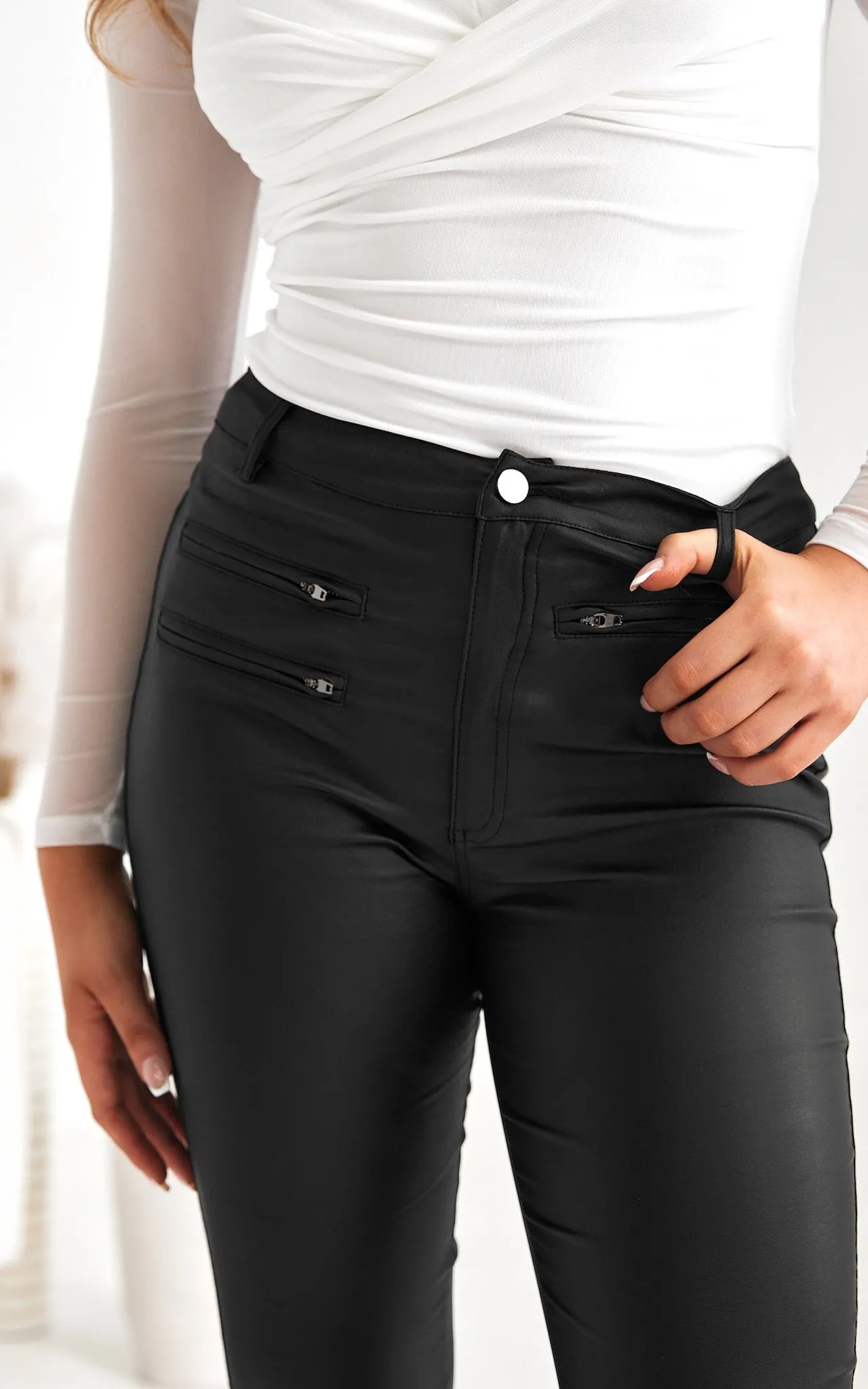 Stormy Nights Wet Look Pants - Black