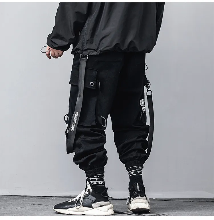 Strap Accent Streetwear Style Men Jogger Pants