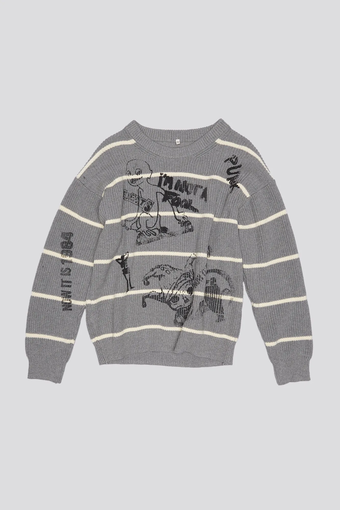 STRIPED BOYFRIEND SWEATER - HEATHER GREY