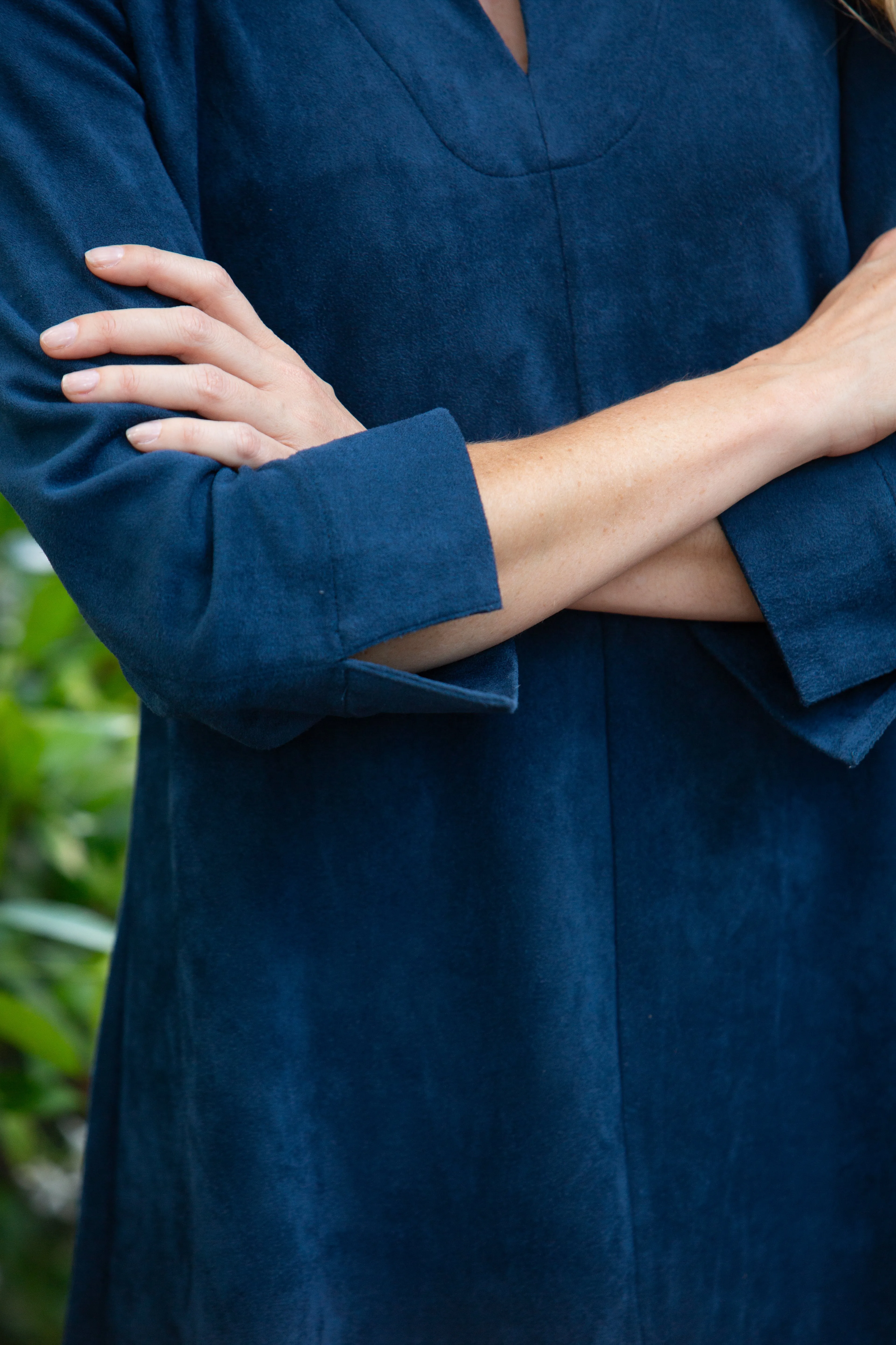 Suede Victoria Dress in Blue Stretch Suede