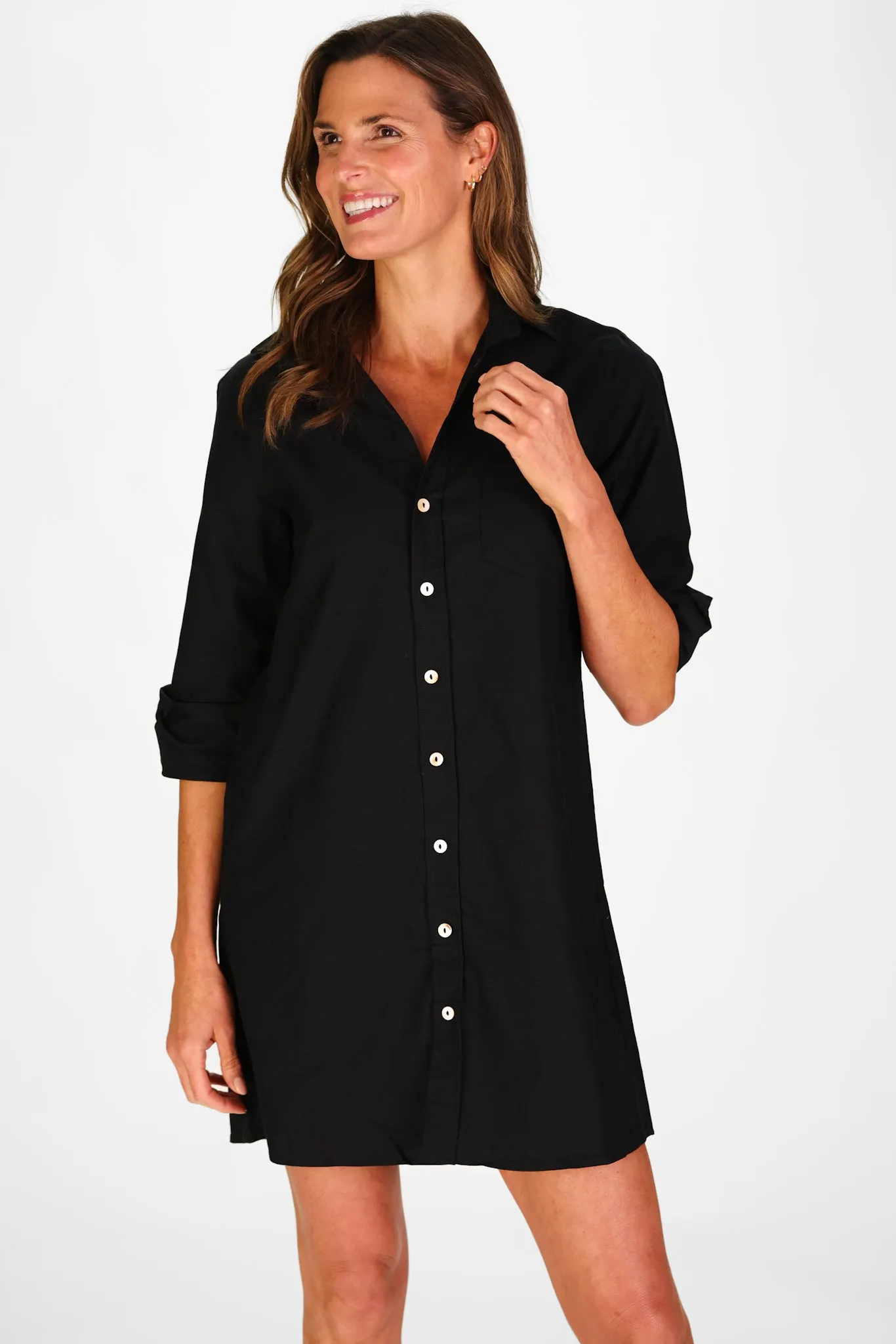 The Georgia Button Down Dress In Black Oxford