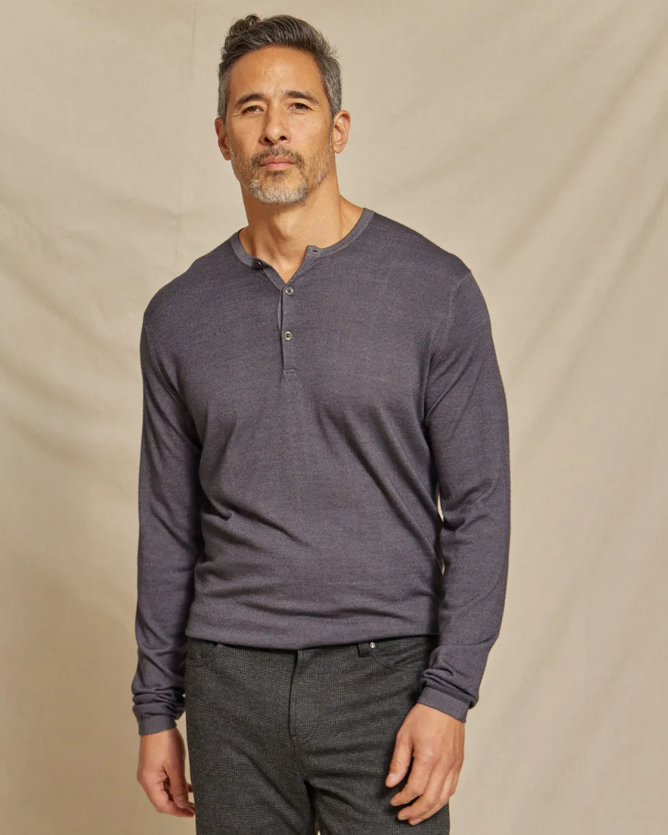 The Maxwell - LS Lightweight MERINOmax Henley Sweater - Steel