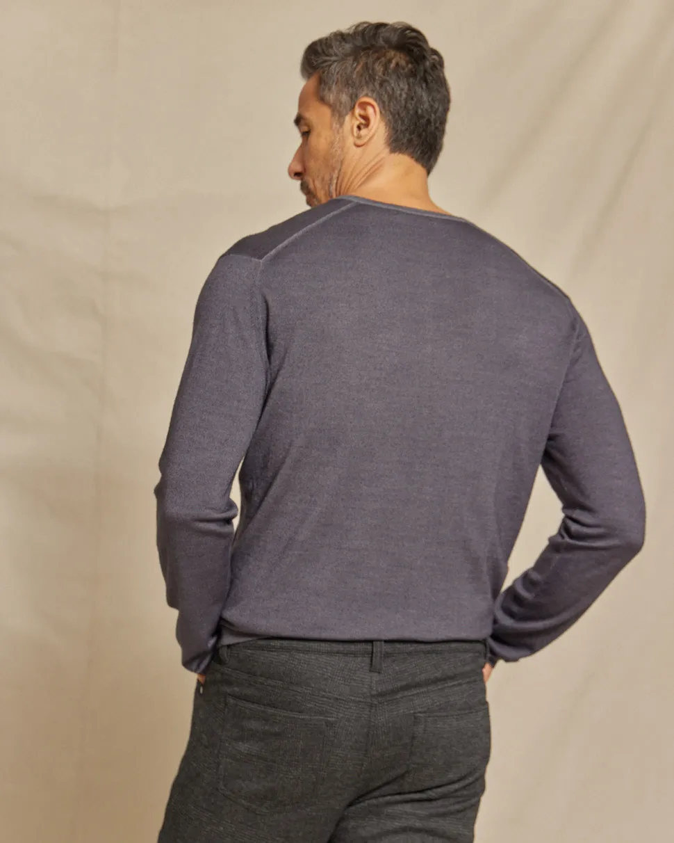 The Maxwell - LS Lightweight MERINOmax Henley Sweater - Steel