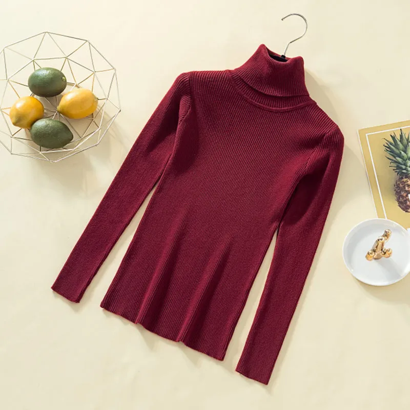 Turtleneck Solid Pullovers Women Sweaters Winter Vintage Lady's Knitted Sweaters Female Korean Long Sleeve Kawaii Casual Jumper