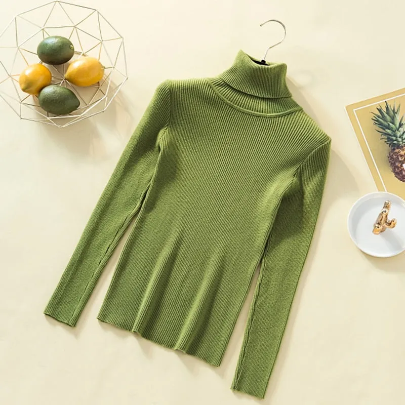 Turtleneck Solid Pullovers Women Sweaters Winter Vintage Lady's Knitted Sweaters Female Korean Long Sleeve Kawaii Casual Jumper