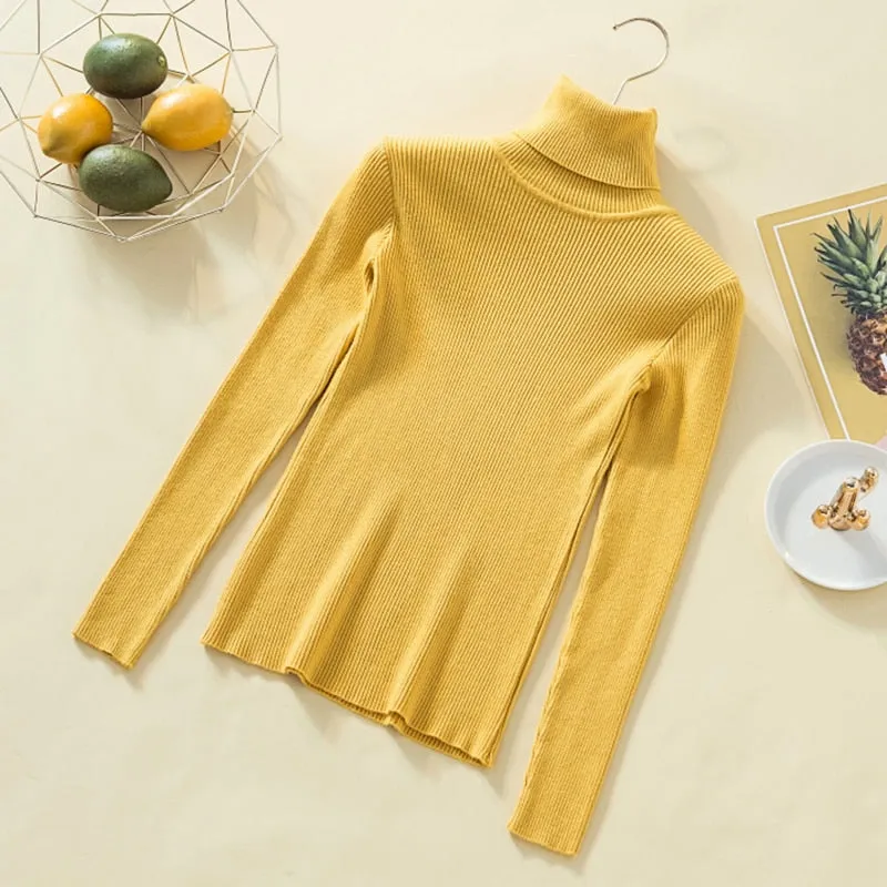 Turtleneck Solid Pullovers Women Sweaters Winter Vintage Lady's Knitted Sweaters Female Korean Long Sleeve Kawaii Casual Jumper