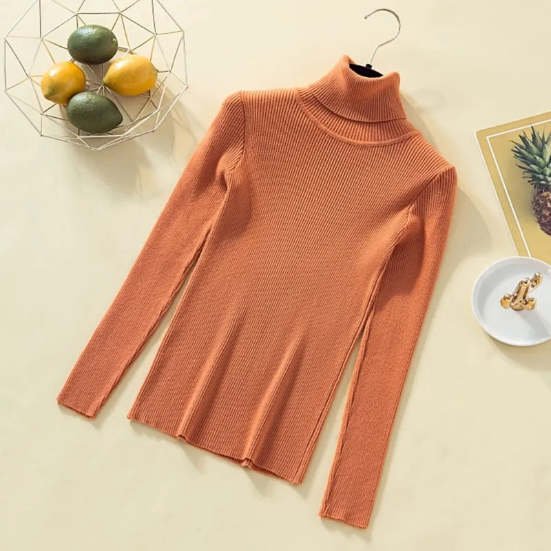 Turtleneck Solid Pullovers Women Sweaters Winter Vintage Lady's Knitted Sweaters Female Korean Long Sleeve Kawaii Casual Jumper