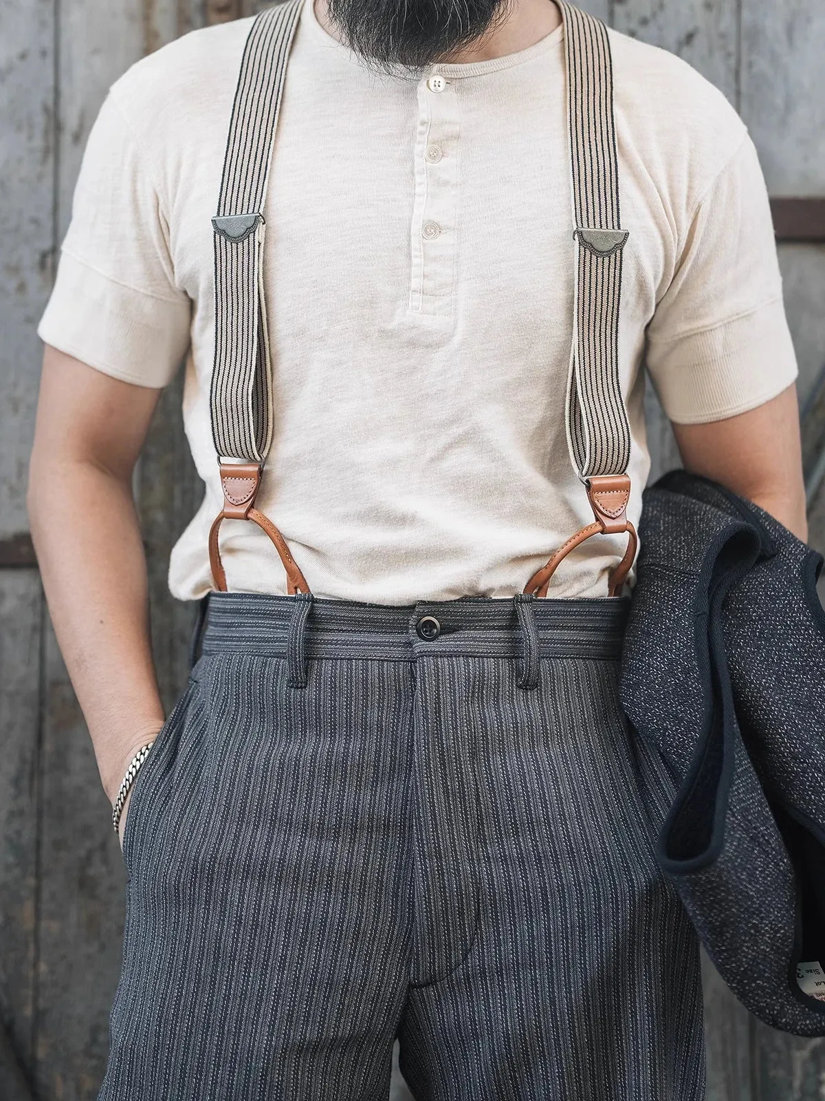 Vintage Style Men's Suit Trousers - Black and Grey Stripes