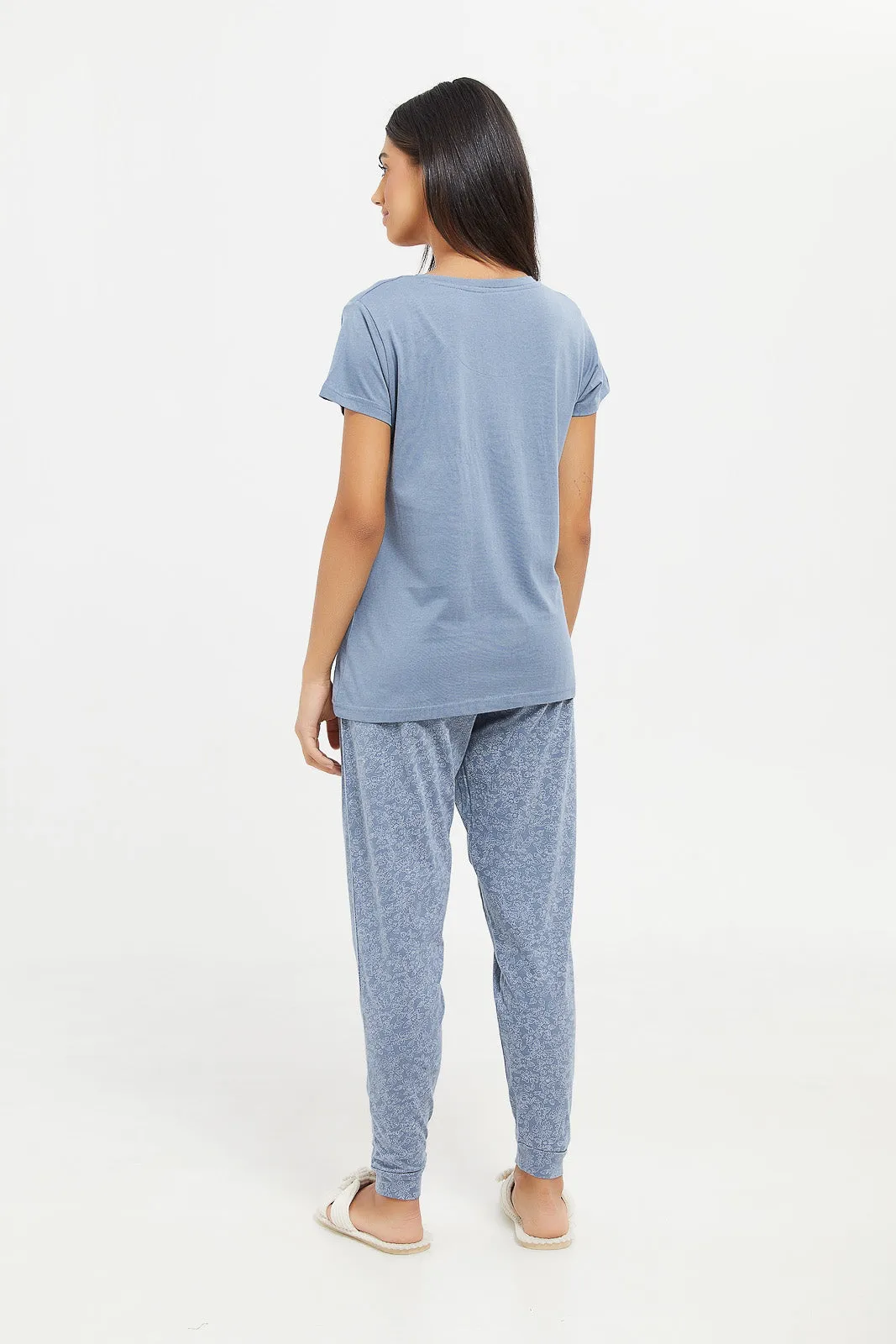 Women Blue Printed Pajama Set (2 Piece)