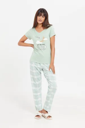 Women Blue Sleep Print Pyjama Set (2 Piece)